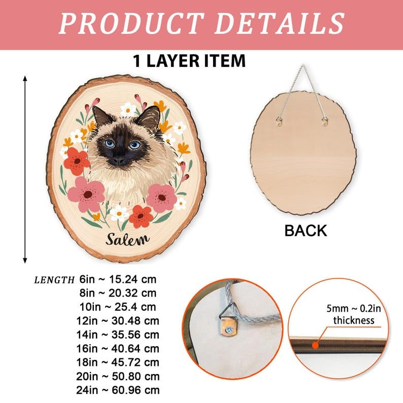Custom Cat Portrait Wooden Hanging, Custom Pet Portrait Using Pet Photo, Cat Memorial Gift, Pet Portrait Wall Art, Pet Loss Sympathy Gift