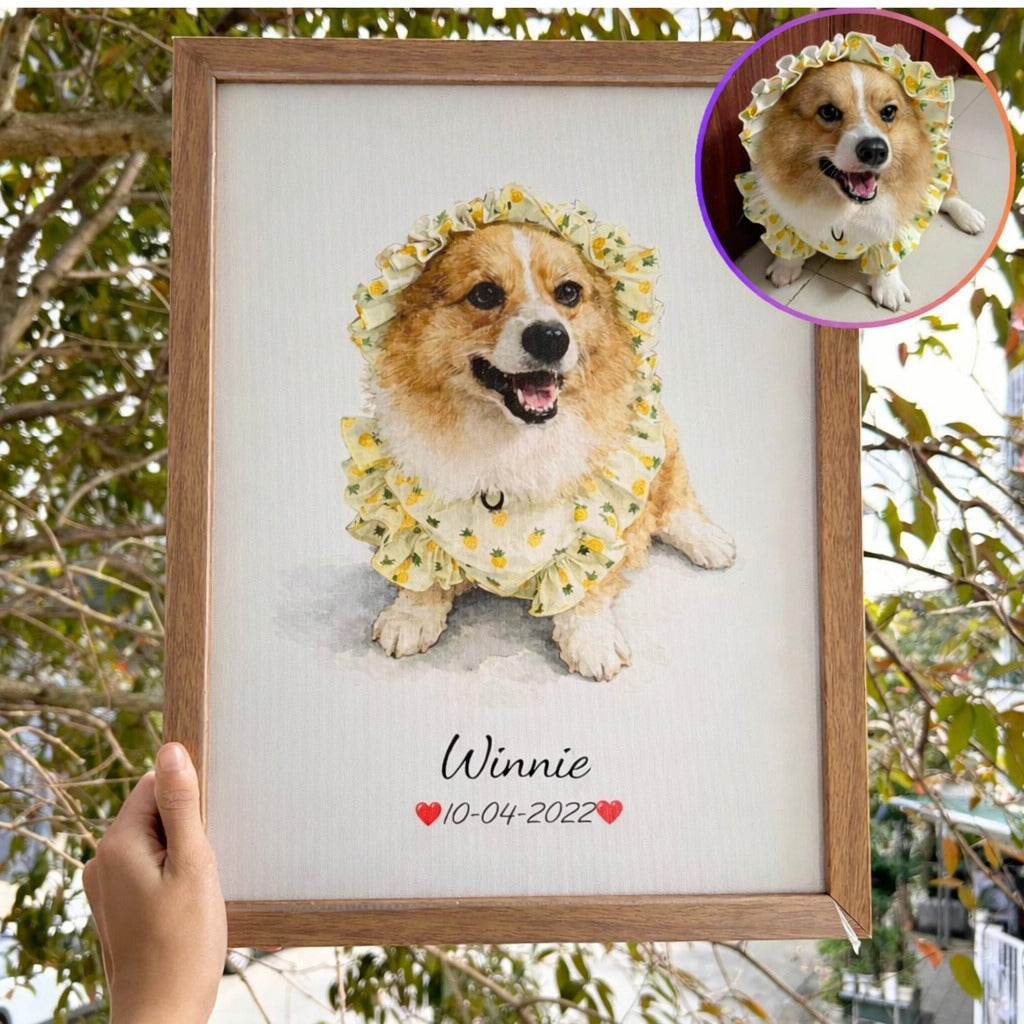 Custom Pet Portrait from Photo, Dog Portrait Gift, Personalized Dog Painting, Custom Dog Watercolor Art Print, Pet Portrait Frame