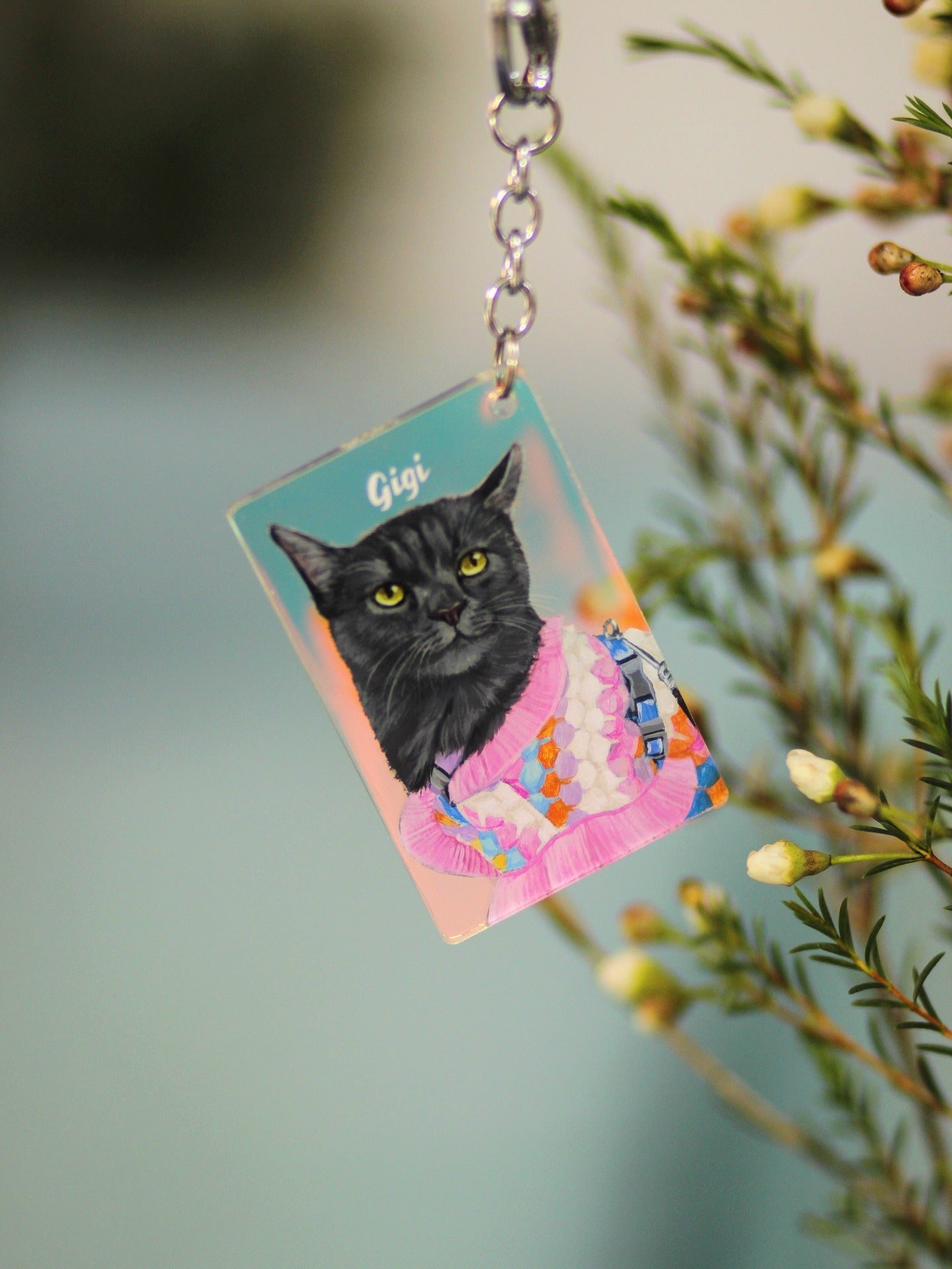 Hand-painted Neon Color - Pet Keychain, Custom Pet Portrait, Pet Gift, Art Keychain, Dog Cat Pet Keychain