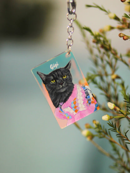 Hand-painted Neon Color - Pet Keychain, Custom Pet Portrait, Pet Gift, Art Keychain, Dog Cat Pet Keychain