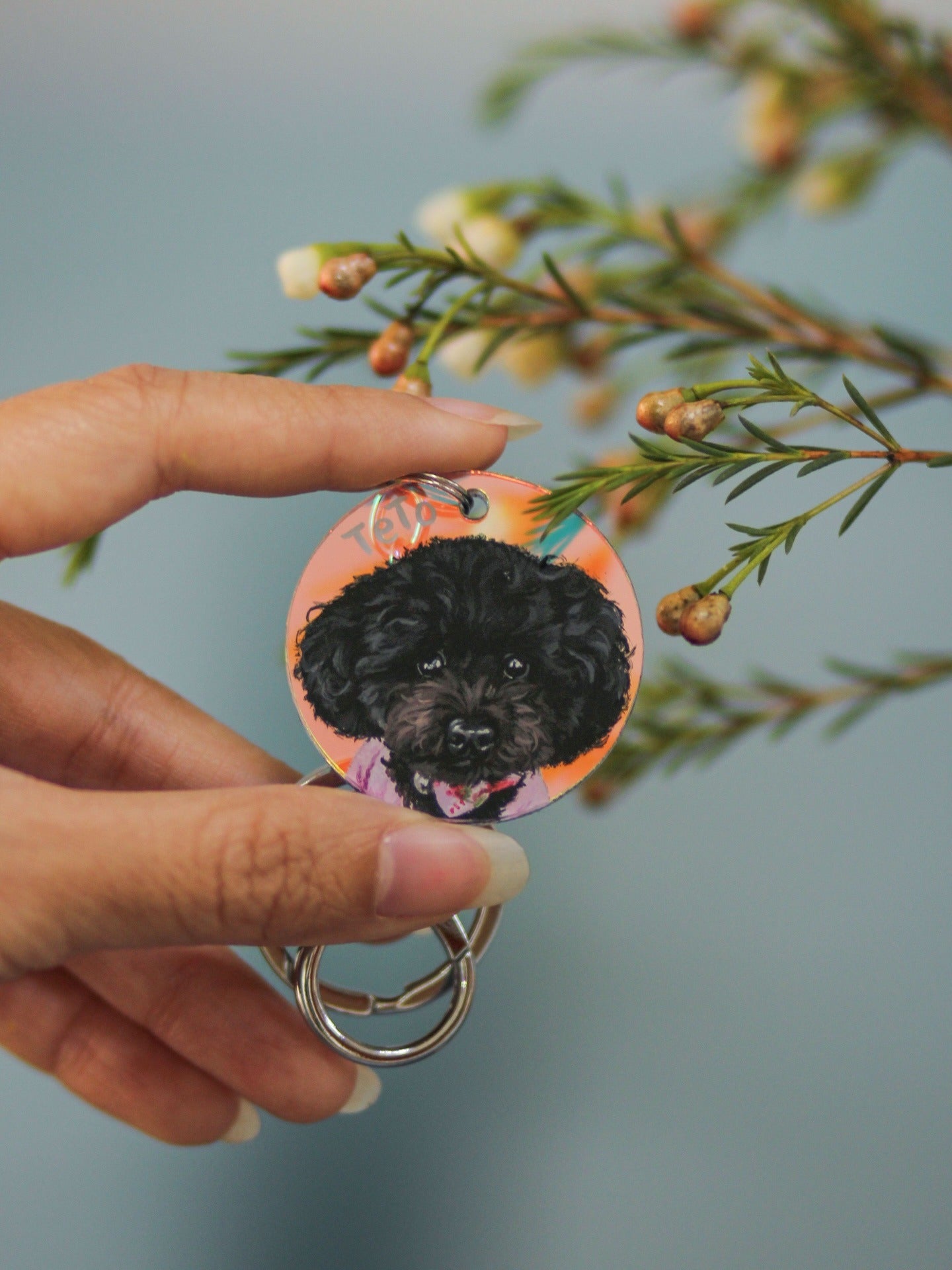 Hand-painted Neon Color - Pet Keychain, Custom Pet Portrait, Pet Gift, Art Keychain, Dog Cat Pet Keychain