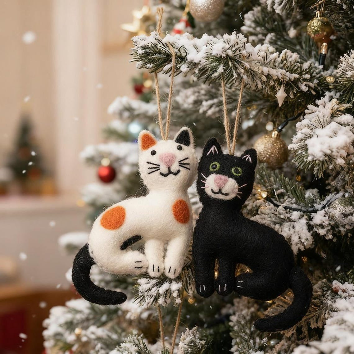 Felt Cat Ornament With Name - Personalized Calico, Brown Or Black Cat Christmas Ornament - Gift For Cat Lovers