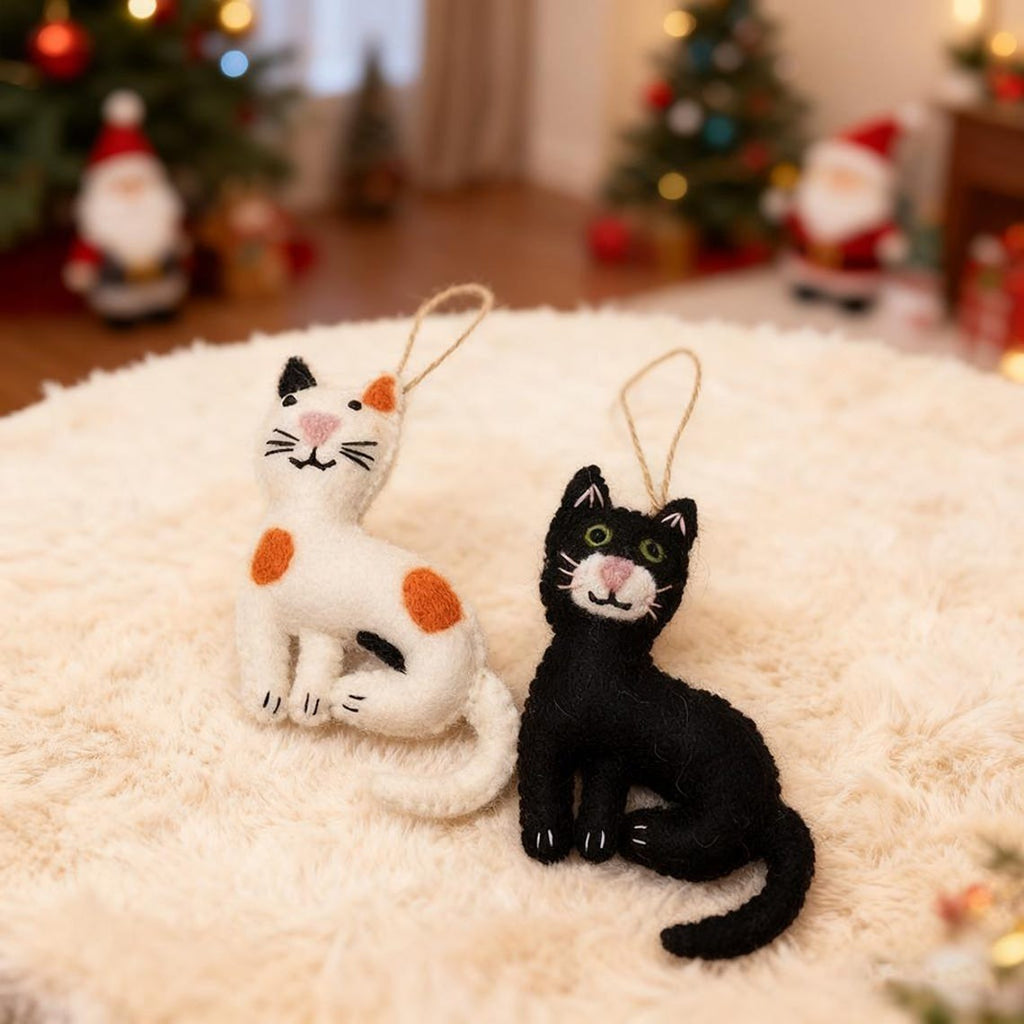 Custom Handmade Felt Cat Ornament, Funny Cat Fabric Ornament Gift, Custom Name Pet Ornament, Hanging Decor, Holiday Ornament