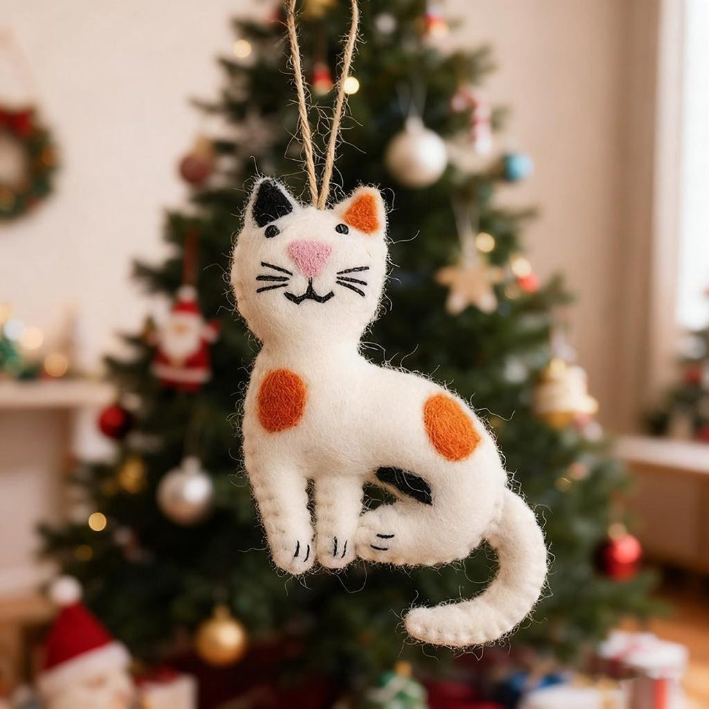 Custom Handmade Felt Cat Ornament, Funny Cat Fabric Ornament Gift, Custom Name Pet Ornament, Hanging Decor, Holiday Ornament