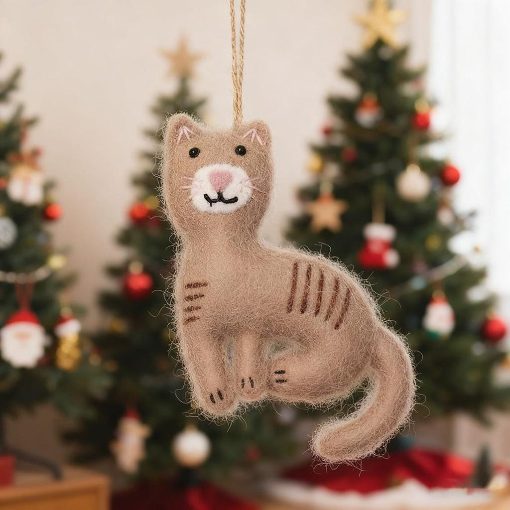 Custom Handmade Felt Cat Ornament, Funny Cat Fabric Ornament Gift, Custom Name Pet Ornament, Hanging Decor, Holiday Ornament