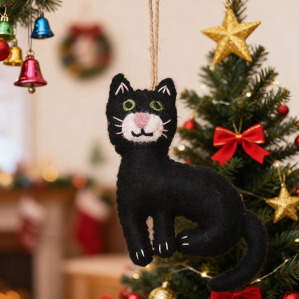 Custom Handmade Felt Cat Ornament, Funny Cat Fabric Ornament Gift, Custom Name Pet Ornament, Hanging Decor, Holiday Ornament