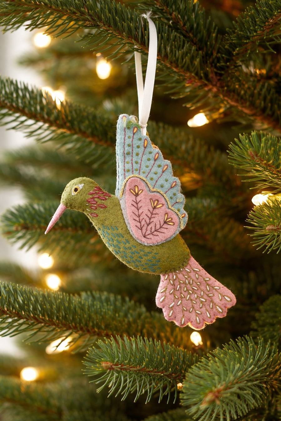 Felt Hummingbird Ornament With Name - Personalized Embroidered Hummingbird Ornament - Gift For Bird Lovers