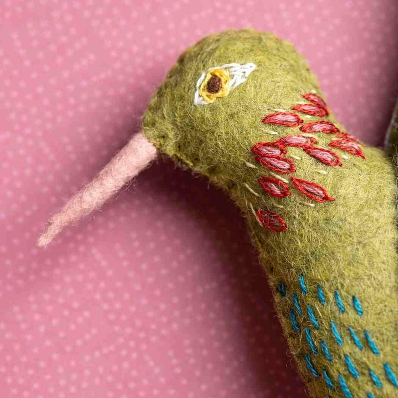 Handmade Felt Hummingbird Ornament, Funny Bird Fabric Ornament Gift, Custom Name Animal Ornament, Hanging Decor, Holiday Ornament