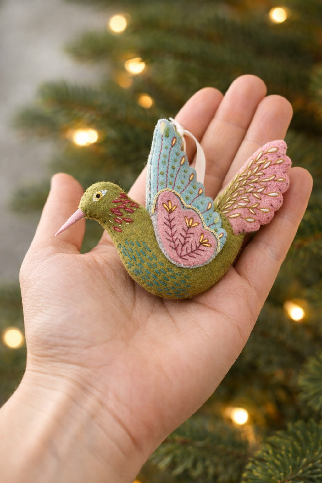 Handmade Felt Hummingbird Ornament, Funny Bird Fabric Ornament Gift, Custom Name Animal Ornament, Hanging Decor, Holiday Ornament