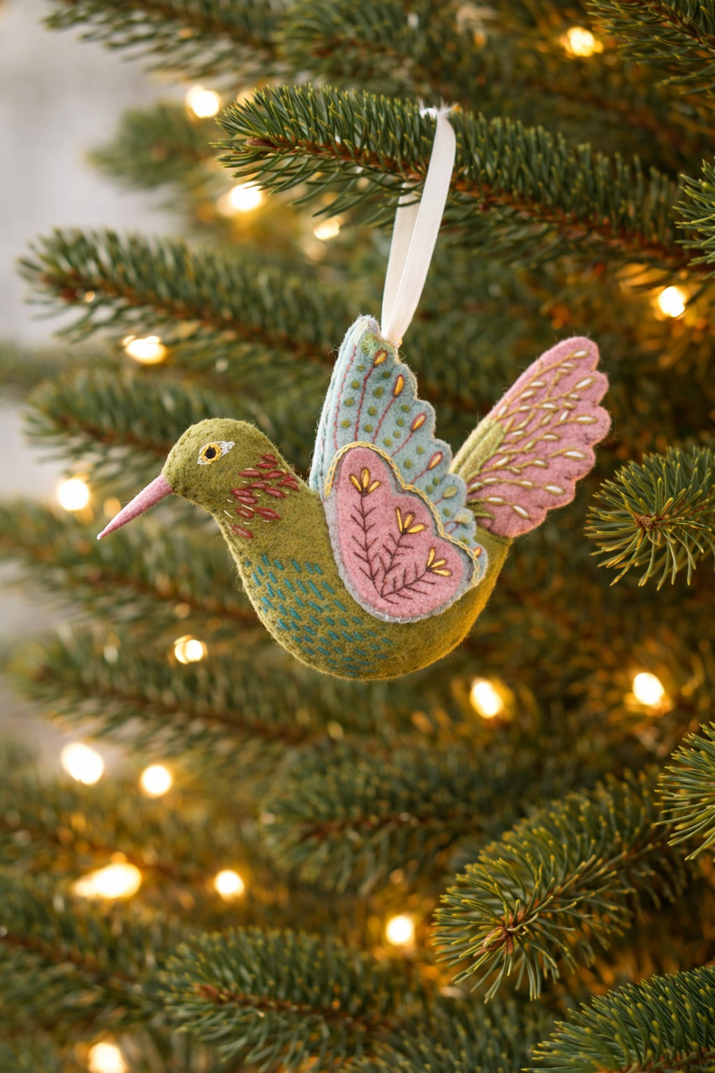 Felt Hummingbird Ornament With Name - Personalized Embroidered Hummingbird Ornament - Gift For Bird Lovers