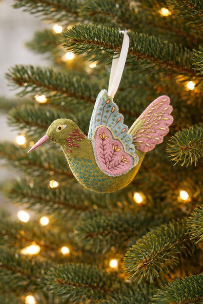 Felt Hummingbird Ornament With Name - Personalized Embroidered Hummingbird Ornament - Gift For Bird Lovers