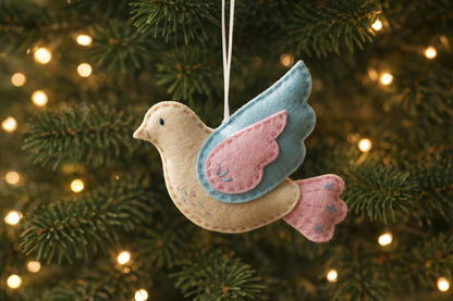 Pastel Dove Felt Ornament With Name - Personalized Dove Christmas Ornament - Gift For Bird Lovers