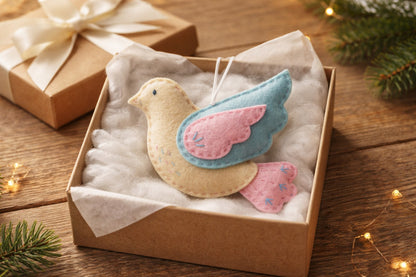 Pastel Dove Felt Ornament With Name - Personalized Dove Christmas Ornament - Gift For Bird Lovers