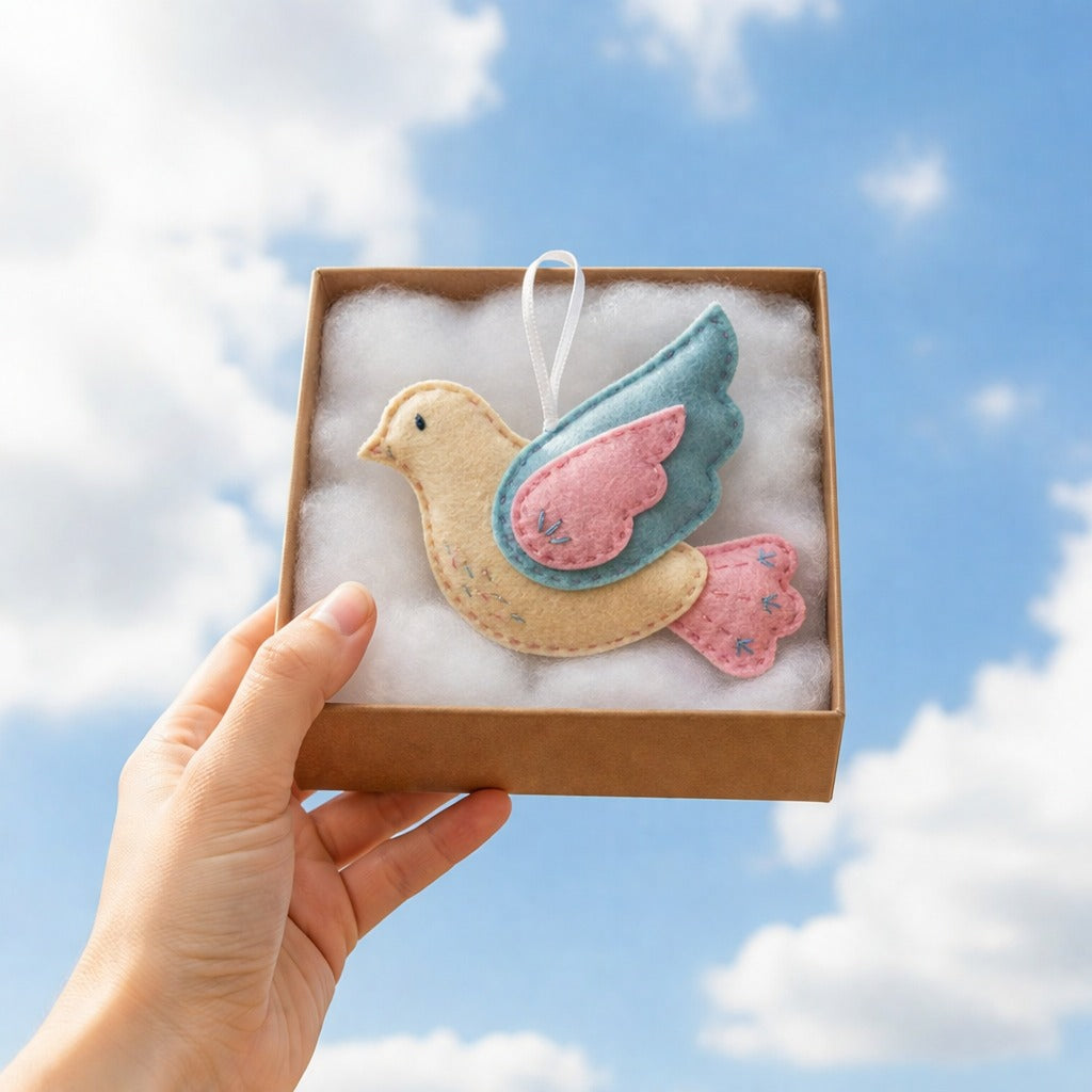 Handmade Felt Dove Ornament, Funny Bird Fabric Ornament Gift, Custom Name Animal Ornament, Hanging Decor, Holiday Ornament