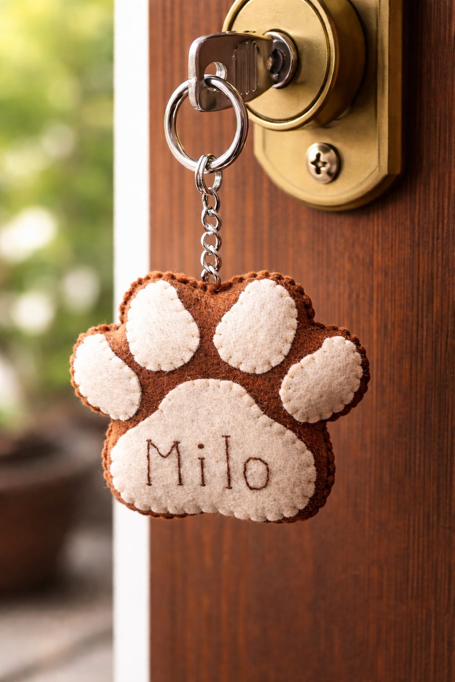 Pet Paw Felt Keychain With Name - Personalized Dog Paw Keyring - Gift For Dog Moms, Dog Dads And Pet Lovers