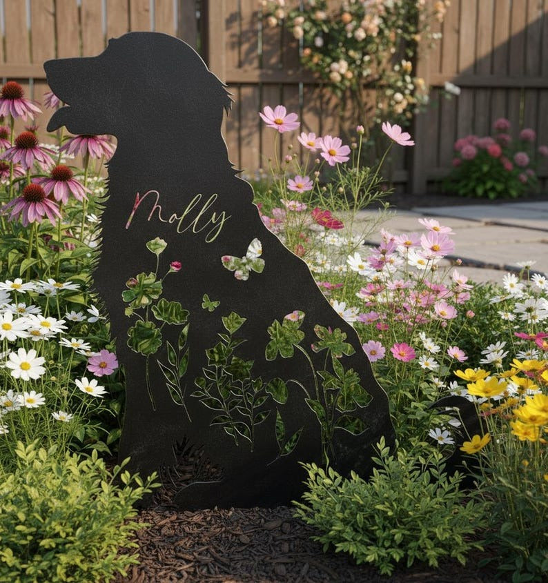 Personalized Flower Dog Memorial Metal Sign, Custom Dog Breed Sign, Pet Memorial Gift, Pet Loss Gift, Remembrance Sign, Metal Garden Decor