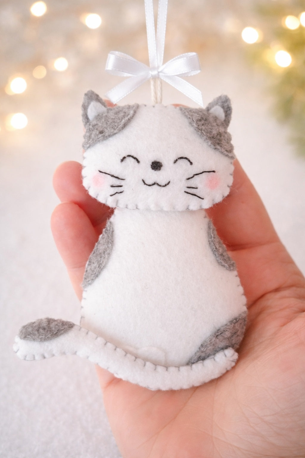 Custom Cat Handmade Felt Ornament, Personalized Felt Pet Ornament With Name, Embroidered Name With Ornament, Pet Lover Ornament