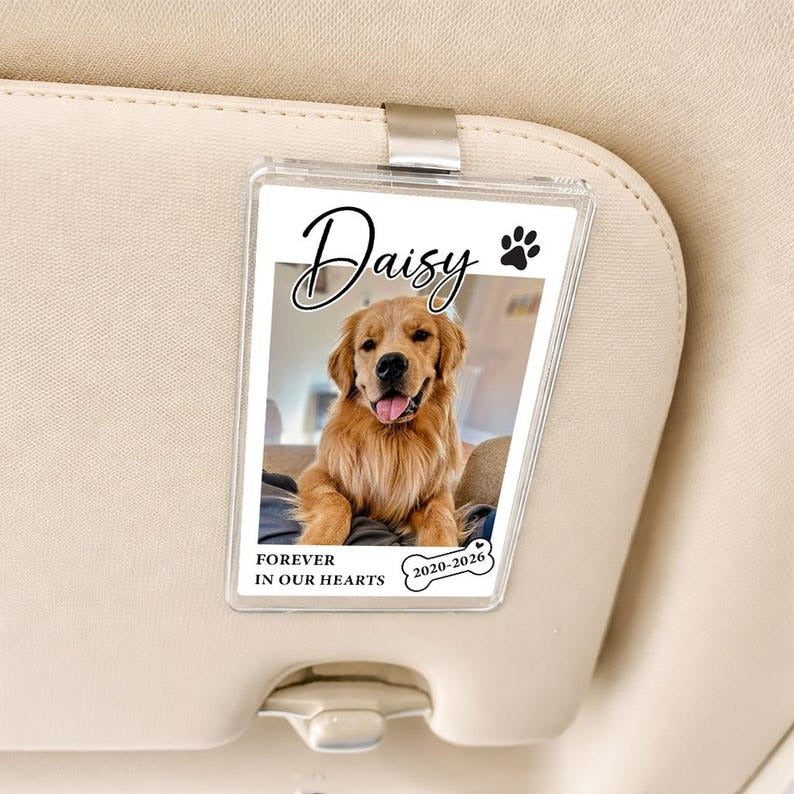 Personalized Dog Car Visor Clip, Custom Dog Cat Photo Car Visor Clip, Pet Loss Memorial, Pet Remembrance Keepsake, Pet Memorial Gift for Car