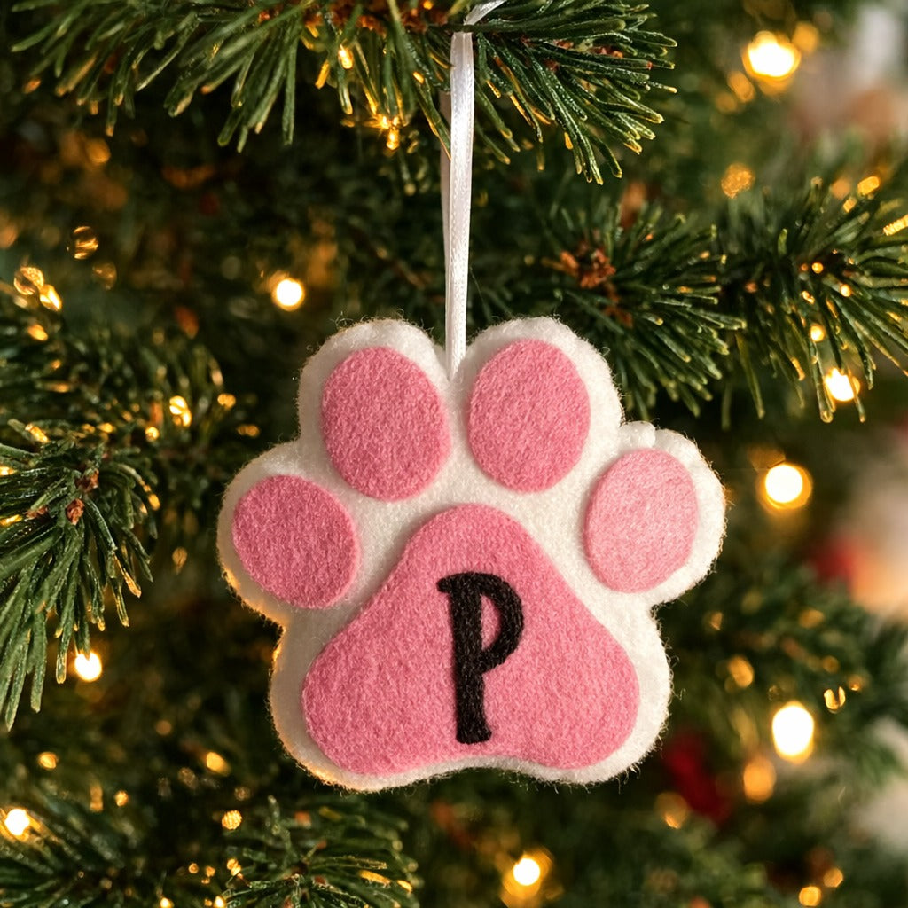 Personalized Pet Paw Initial Ornament, Custom Dog Paw Christmas Ornament, Felt Paw Print Ornament, Pet Memorial Gift, Cat Paw Ornament, Pet Lover Gift
