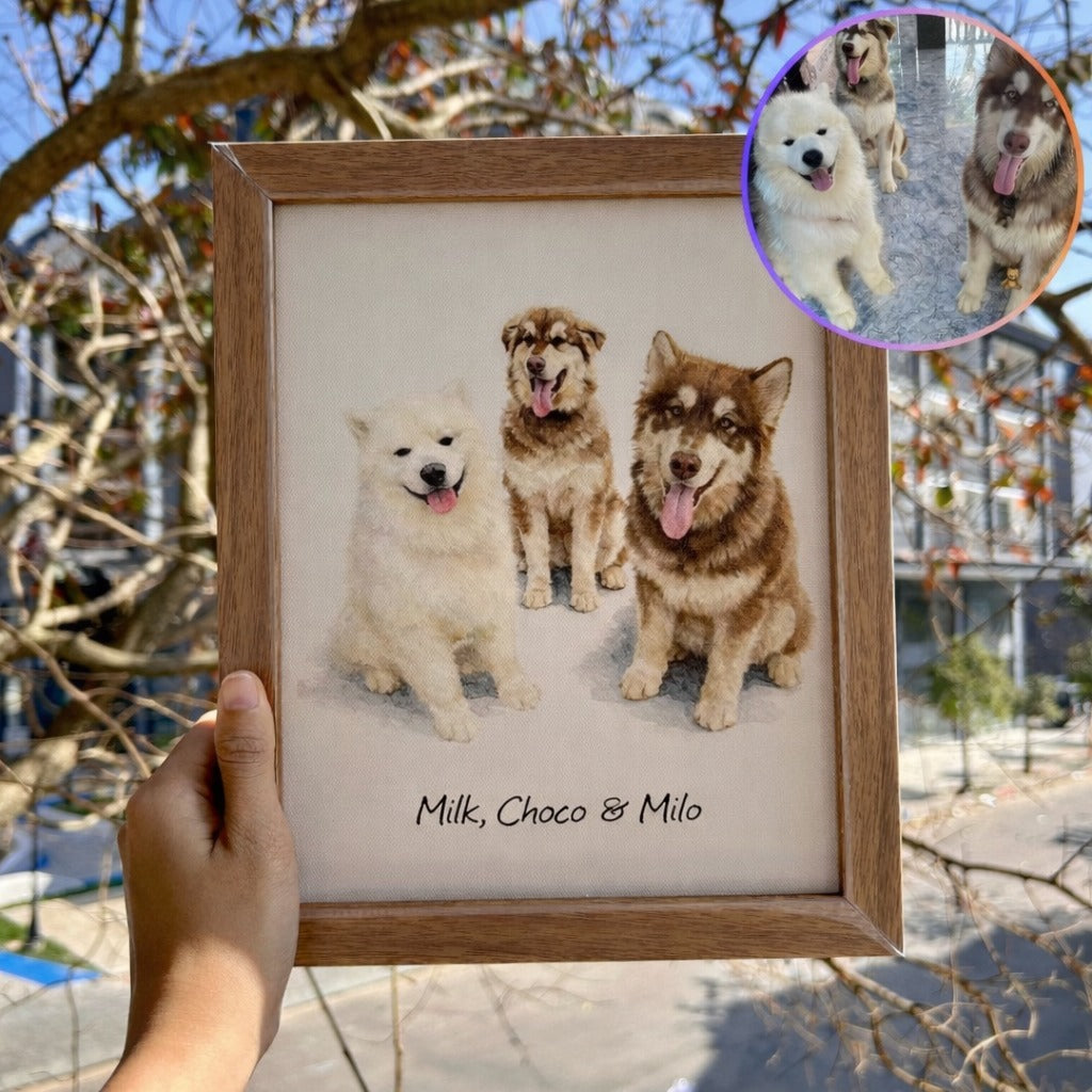 Custom Pet Portrait With Frame, Pet Portrait Gift, Personalized Dog Cat Bird Painting, Custom Pet Watercolor Art Print, Pet Portrait Frame
