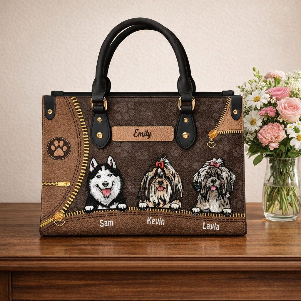 Personalized Dogs Leather Handbag, Dog Wallet/Shoulder Bag, Custom Pet Bag, Retro Handbag, Dog Mom Bag Gift