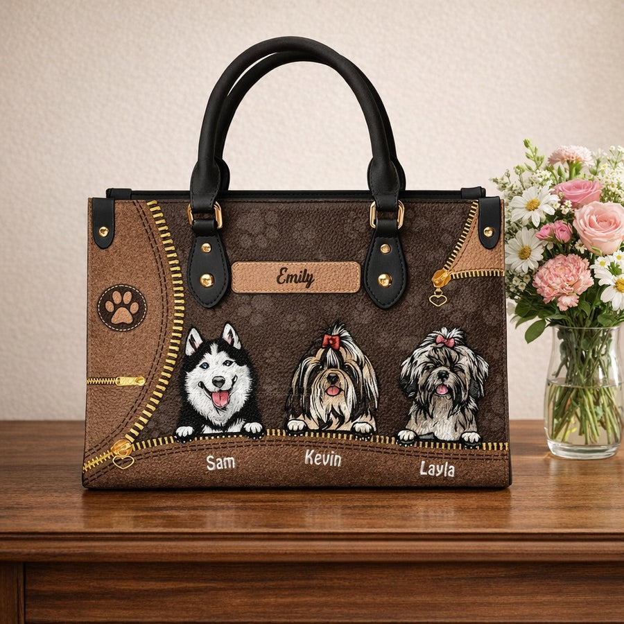 Personalized Dogs Leather Handbag, Dog Wallet/Shoulder Bag, Custom Pet Bag, Retro Handbag, Dog Mom Bag Gift