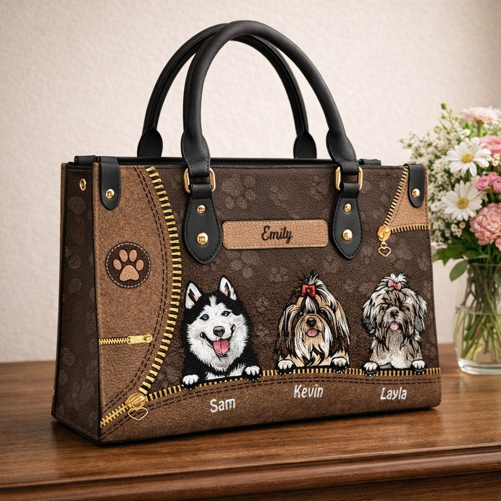 Personalized Dogs Leather Handbag, Dog Wallet/Shoulder Bag, Custom Pet Bag, Retro Handbag, Dog Mom Bag Gift