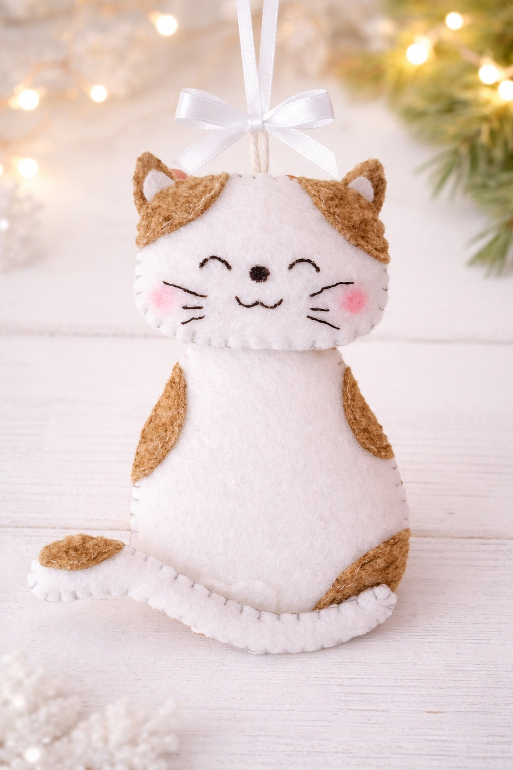 Custom Cat Handmade Felt Ornament, Personalized Felt Pet Ornament With Name, Embroidered Name With Ornament, Pet Lover Ornament