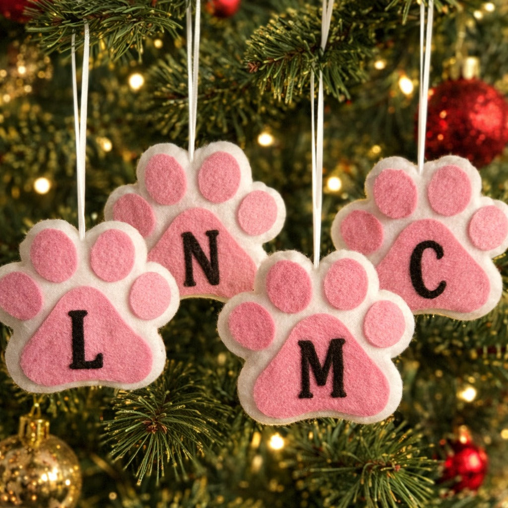 Personalized Pet Paw Initial Ornament, Custom Dog Paw Christmas Ornament, Felt Paw Print Ornament, Pet Memorial Gift, Cat Paw Ornament, Pet Lover Gift
