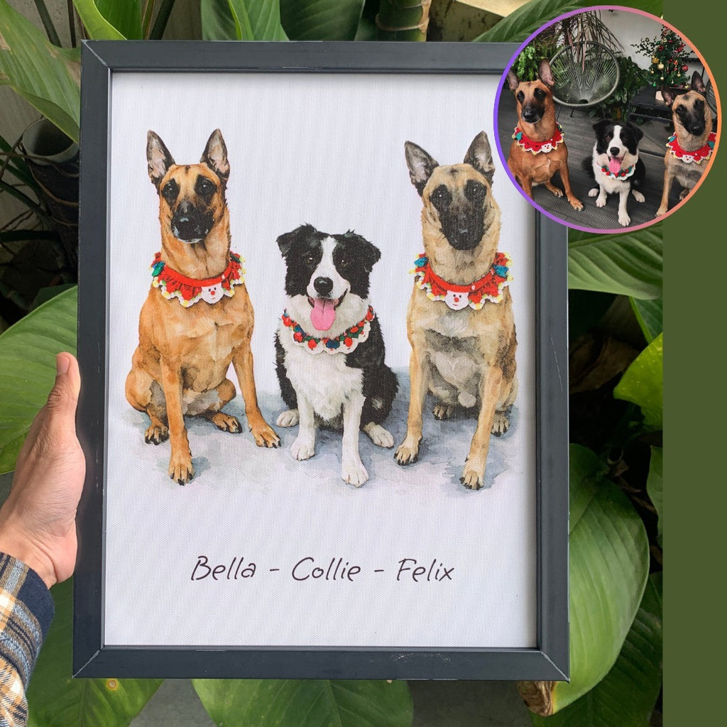 Custom Pet Portrait With Frame, Pet Portrait Gift, Personalized Dog Cat Bird Painting, Custom Pet Watercolor Art Print, Pet Portrait Frame
