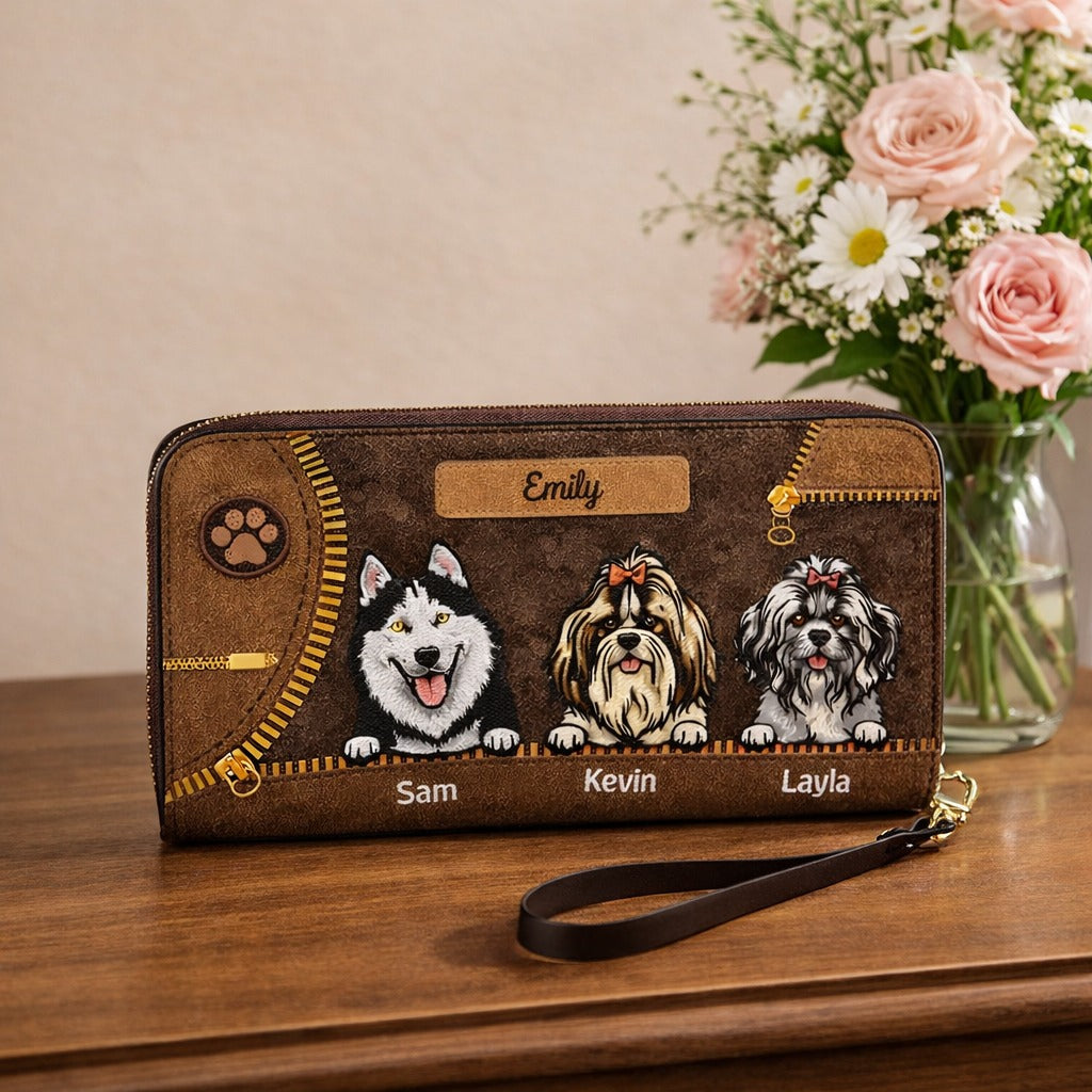 Personalized Dogs Leather Handbag, Dog Wallet/Shoulder Bag, Custom Pet Bag, Retro Handbag, Dog Mom Bag Gift