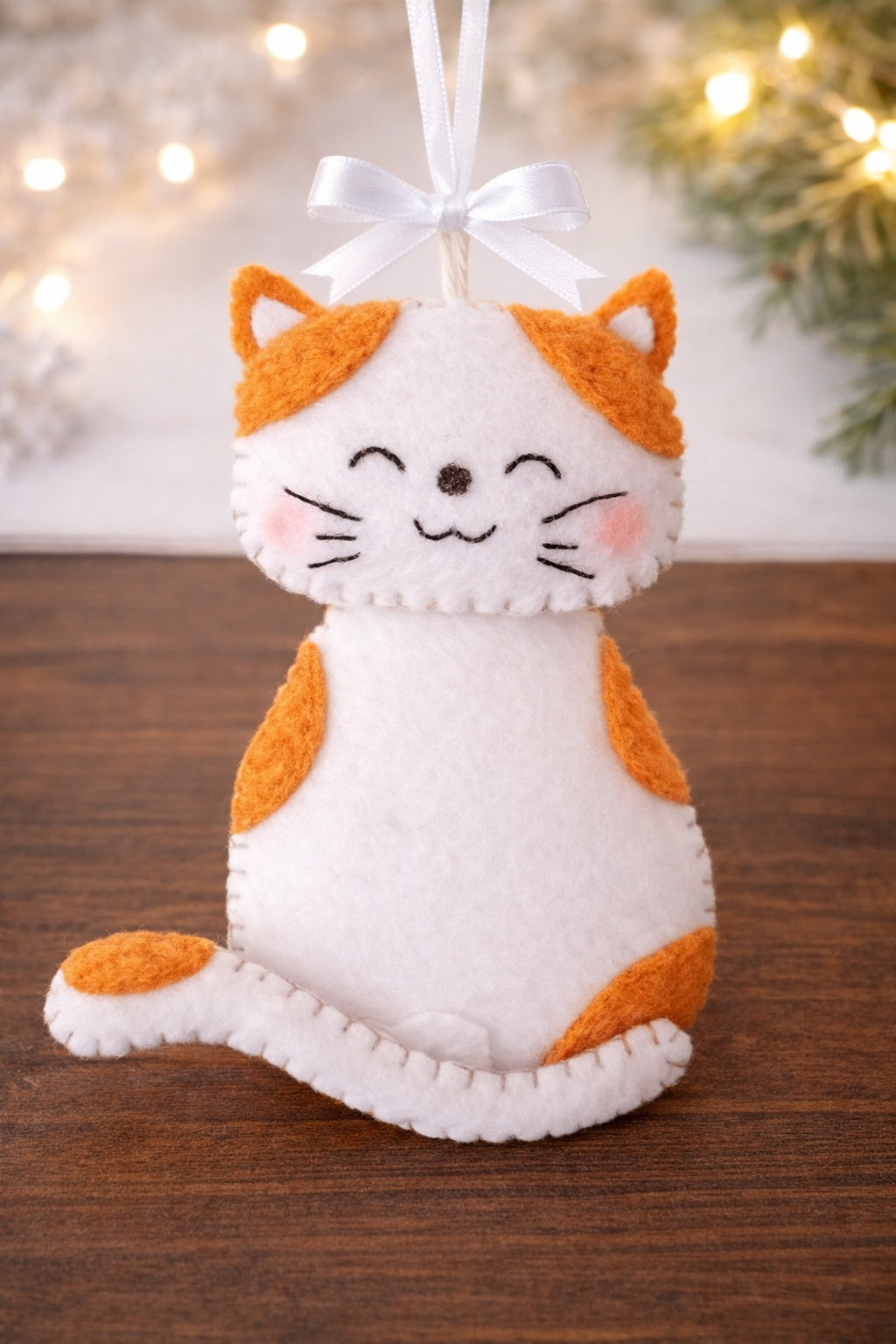 Custom Cat Handmade Felt Ornament, Personalized Felt Pet Ornament With Name, Embroidered Name With Ornament, Pet Lover Ornament