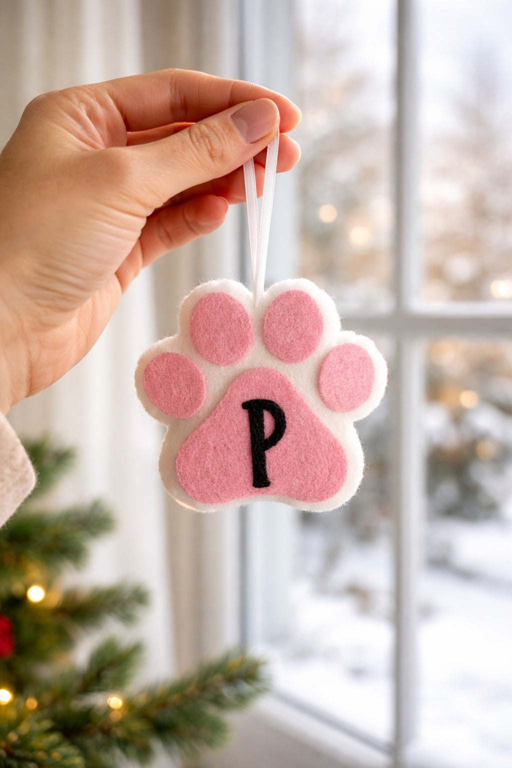 Personalized Pet Paw Initial Ornament, Custom Dog Paw Christmas Ornament, Felt Paw Print Ornament, Pet Memorial Gift, Cat Paw Ornament, Pet Lover Gift