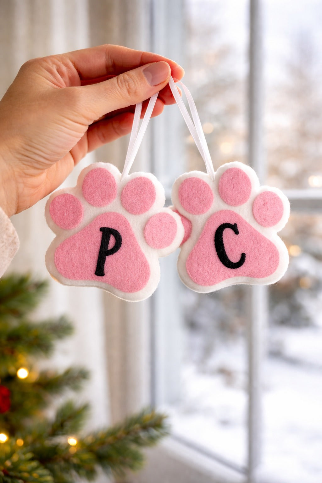 Personalized Pet Paw Initial Ornament, Custom Dog Paw Christmas Ornament, Felt Paw Print Ornament, Pet Memorial Gift, Cat Paw Ornament, Pet Lover Gift