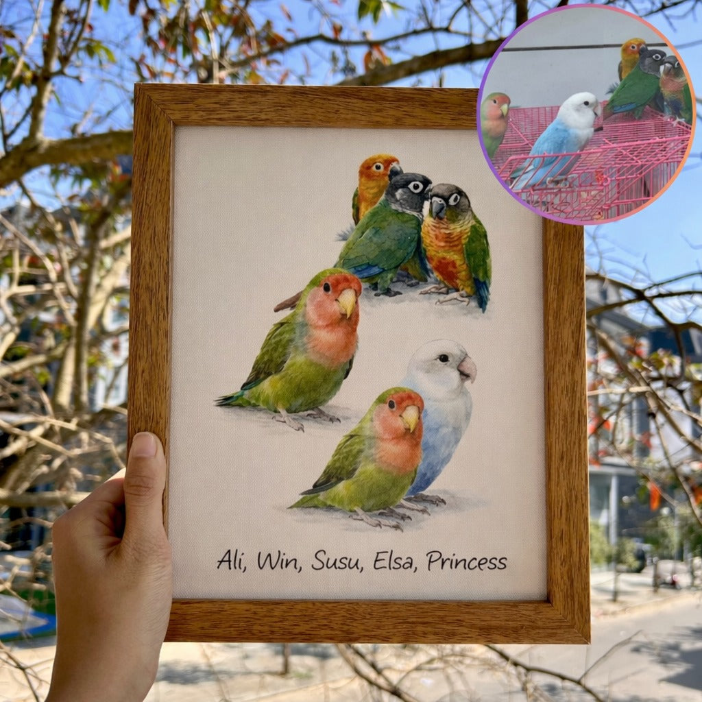 Custom Pet Portrait With Frame, Pet Portrait Gift, Personalized Dog Cat Bird Painting, Custom Pet Watercolor Art Print, Pet Portrait Frame