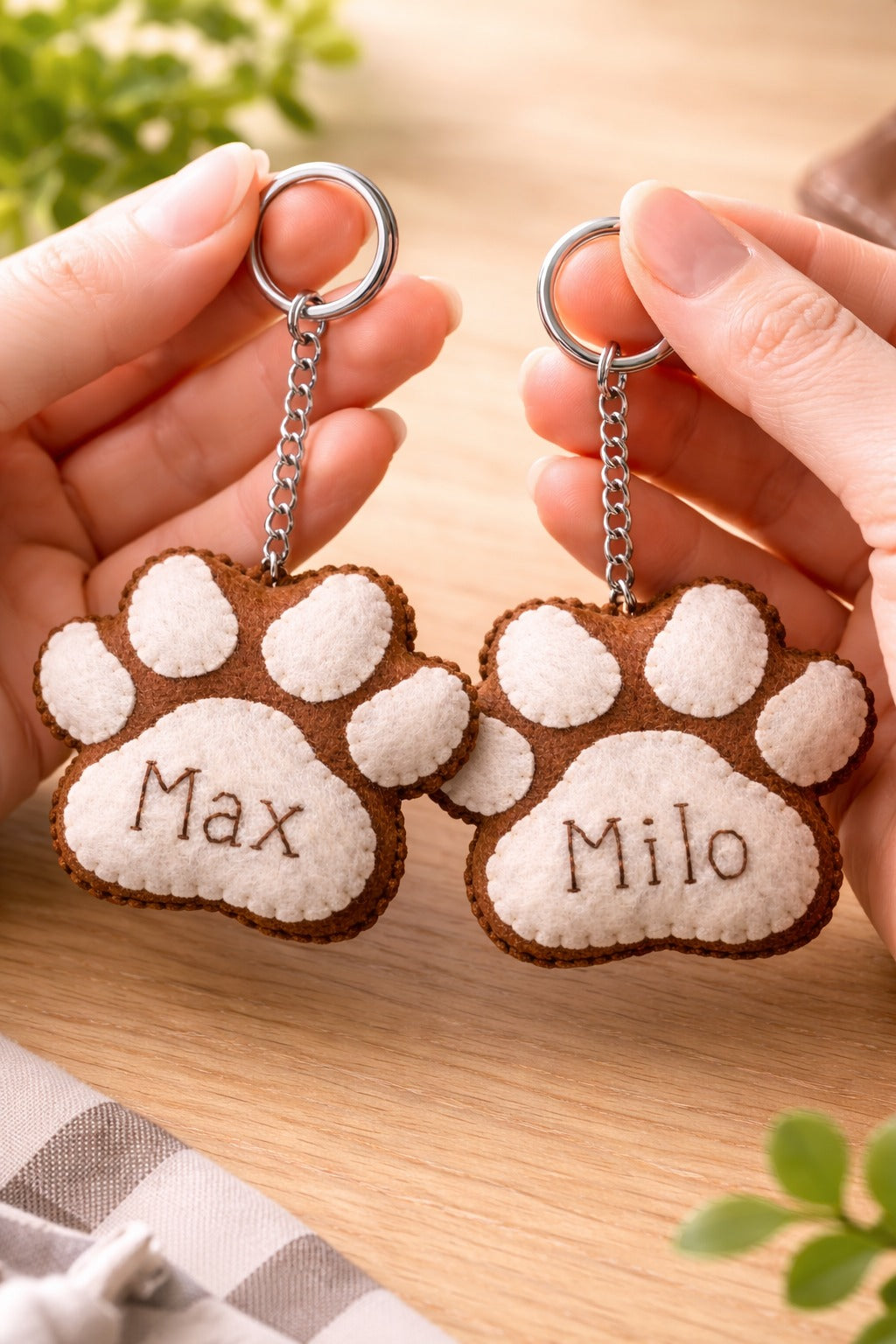 Pet Paw Felt Keychain With Name - Personalized Dog Paw Keyring - Gift For Dog Moms, Dog Dads And Pet Lovers