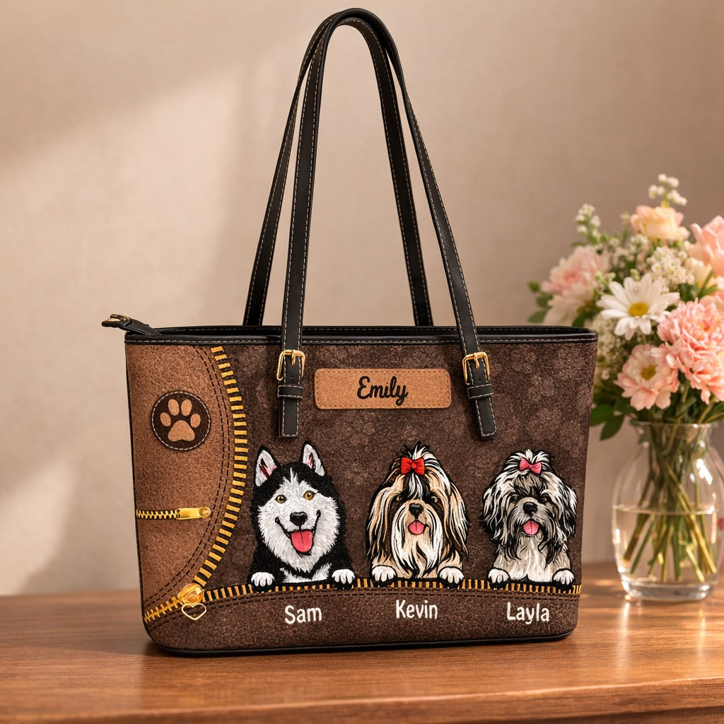 Personalized Dogs Leather Handbag, Dog Wallet/Shoulder Bag, Custom Pet Bag, Retro Handbag, Dog Mom Bag Gift