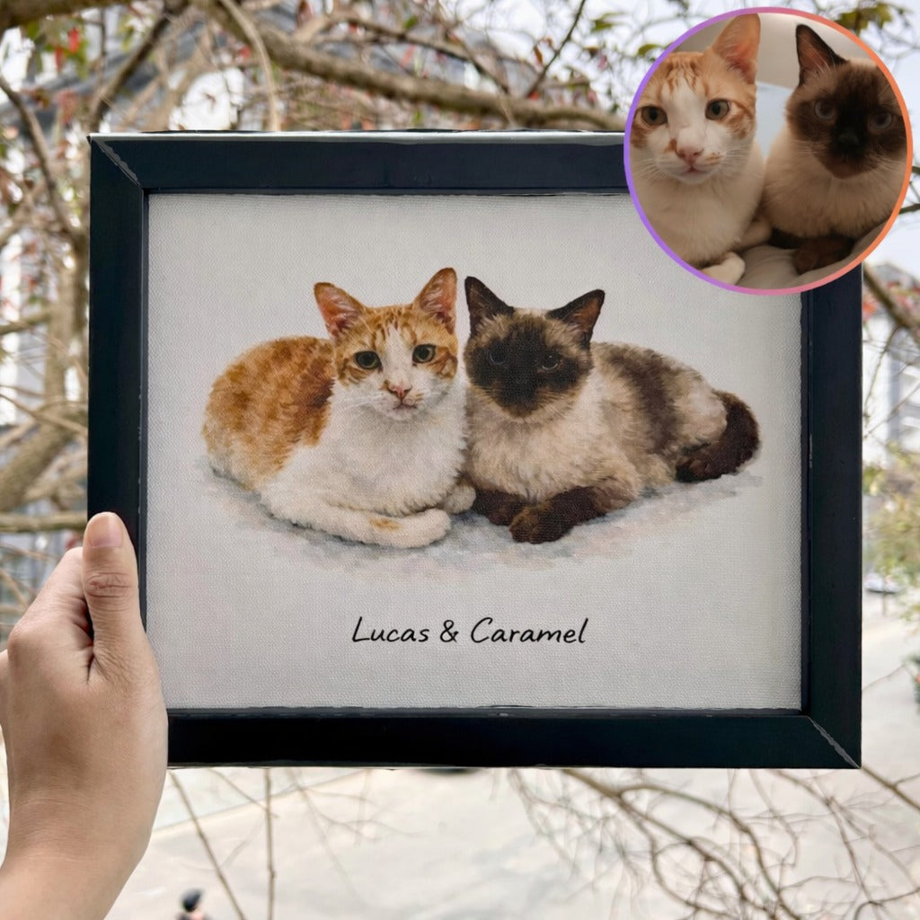 Custom Pet Portrait With Frame, Pet Portrait Gift, Personalized Dog Cat Bird Painting, Custom Pet Watercolor Art Print, Pet Portrait Frame