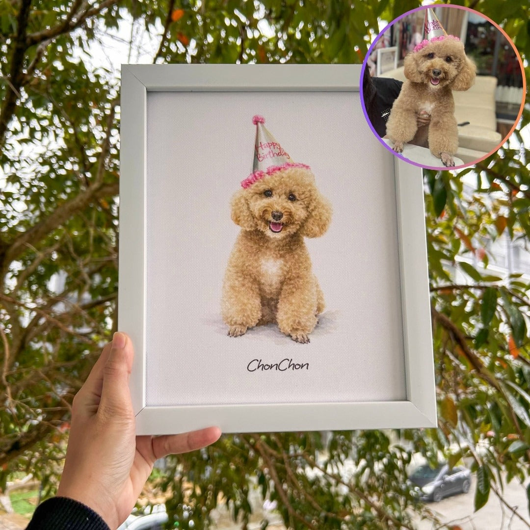 Custom Pet Portrait With Frame, Pet Portrait Gift, Personalized Dog Cat Bird Painting, Custom Pet Watercolor Art Print, Pet Portrait Frame