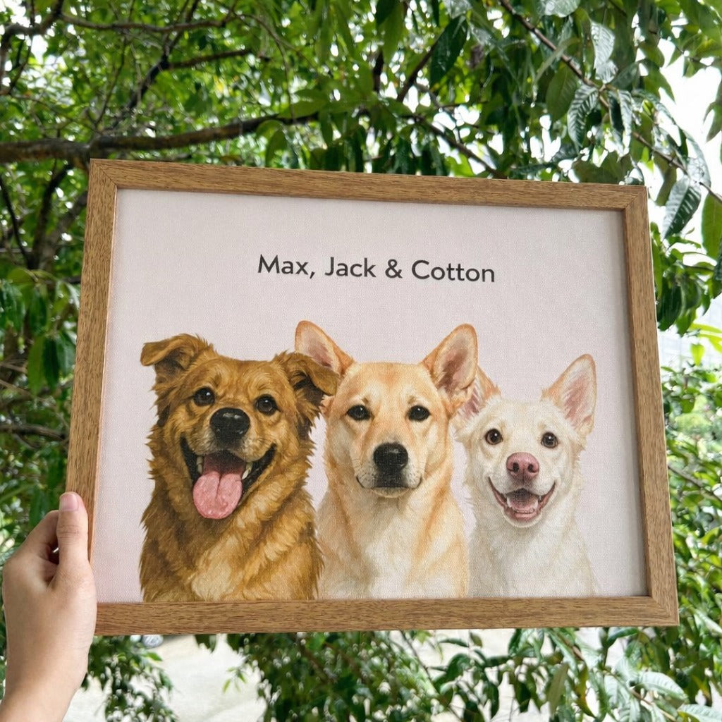Custom Pet Portrait With Frame, Pet Portrait Gift, Personalized Dog Cat Bird Painting, Custom Pet Watercolor Art Print, Pet Portrait Frame