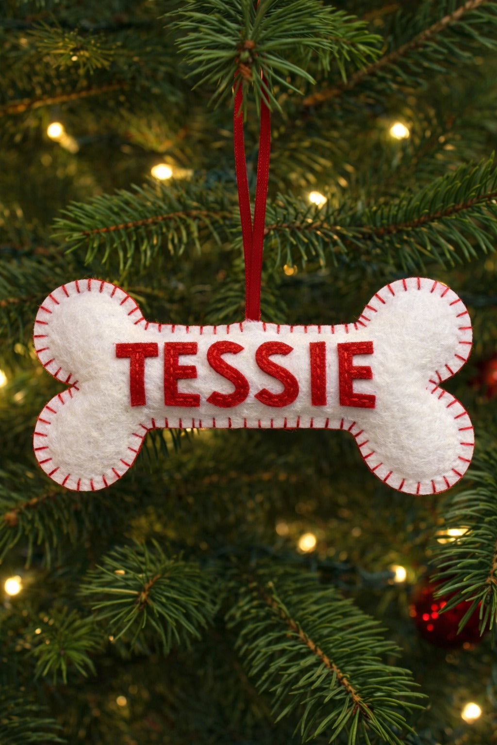 Handmade Dog with Bone Felt Ornament, Custom Bone Felt Ornament Gift, Dog Lover Gift, Hanging Decor, Holiday Ornament