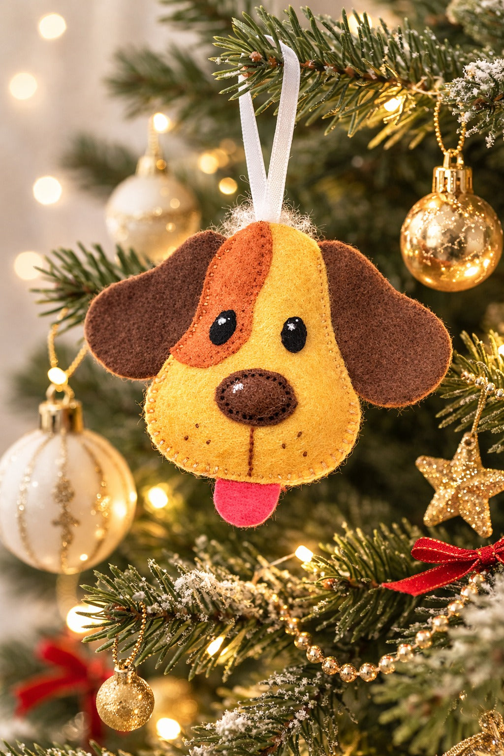 Handmade Dog Felt Ornament, Cute Dog Felt Ornament Gift, Dog Lover Gift, Hanging Decor, Holiday Ornament
