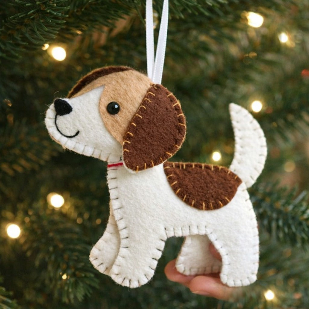 Cute Puppy Felt Ornament - Personalized Dog Christmas Ornament With Stitched Name - Gift For Dog Lovers