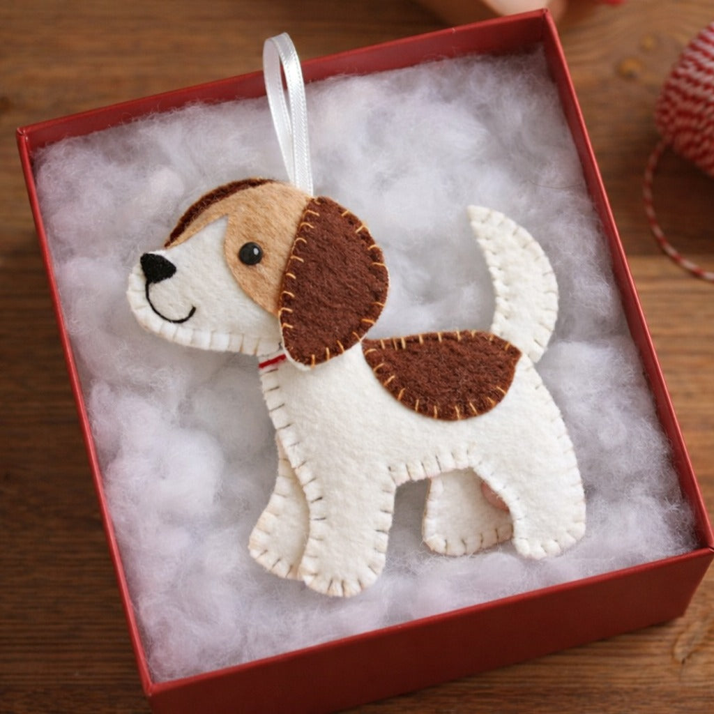 Cute Puppy Felt Ornament - Personalized Dog Christmas Ornament With Stitched Name - Gift For Dog Lovers