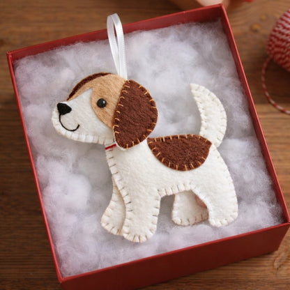 Cute Puppy Felt Ornament - Personalized Dog Christmas Ornament With Stitched Name - Gift For Dog Lovers
