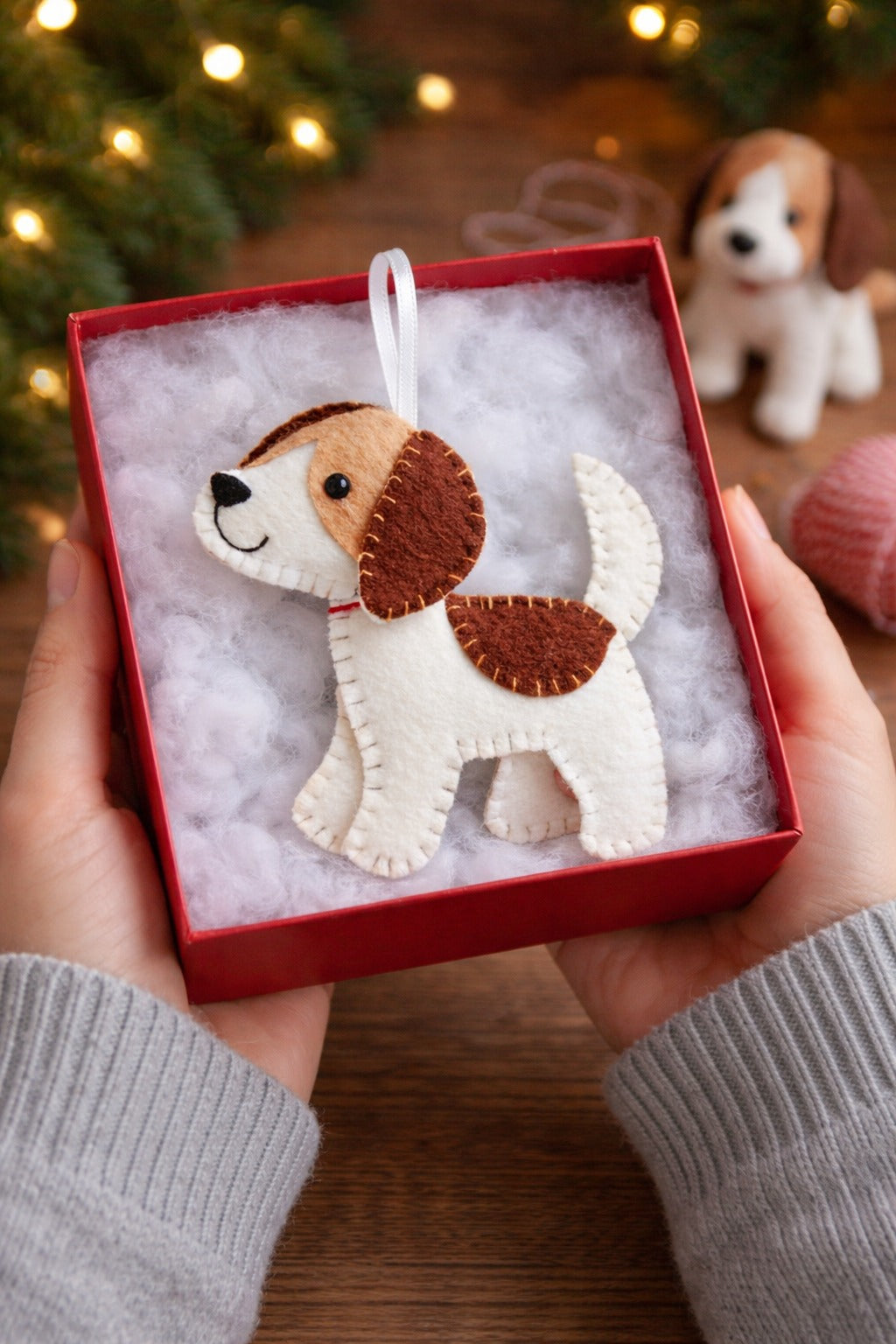 Cute Puppy Felt Ornament - Personalized Dog Christmas Ornament With Stitched Name - Gift For Dog Lovers