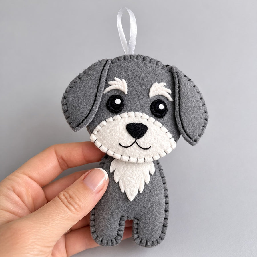 Grey Dog Felt Ornament - Personalized Dog Christmas Ornament With Stitched Name Or Date - Gift For Dog Lovers
