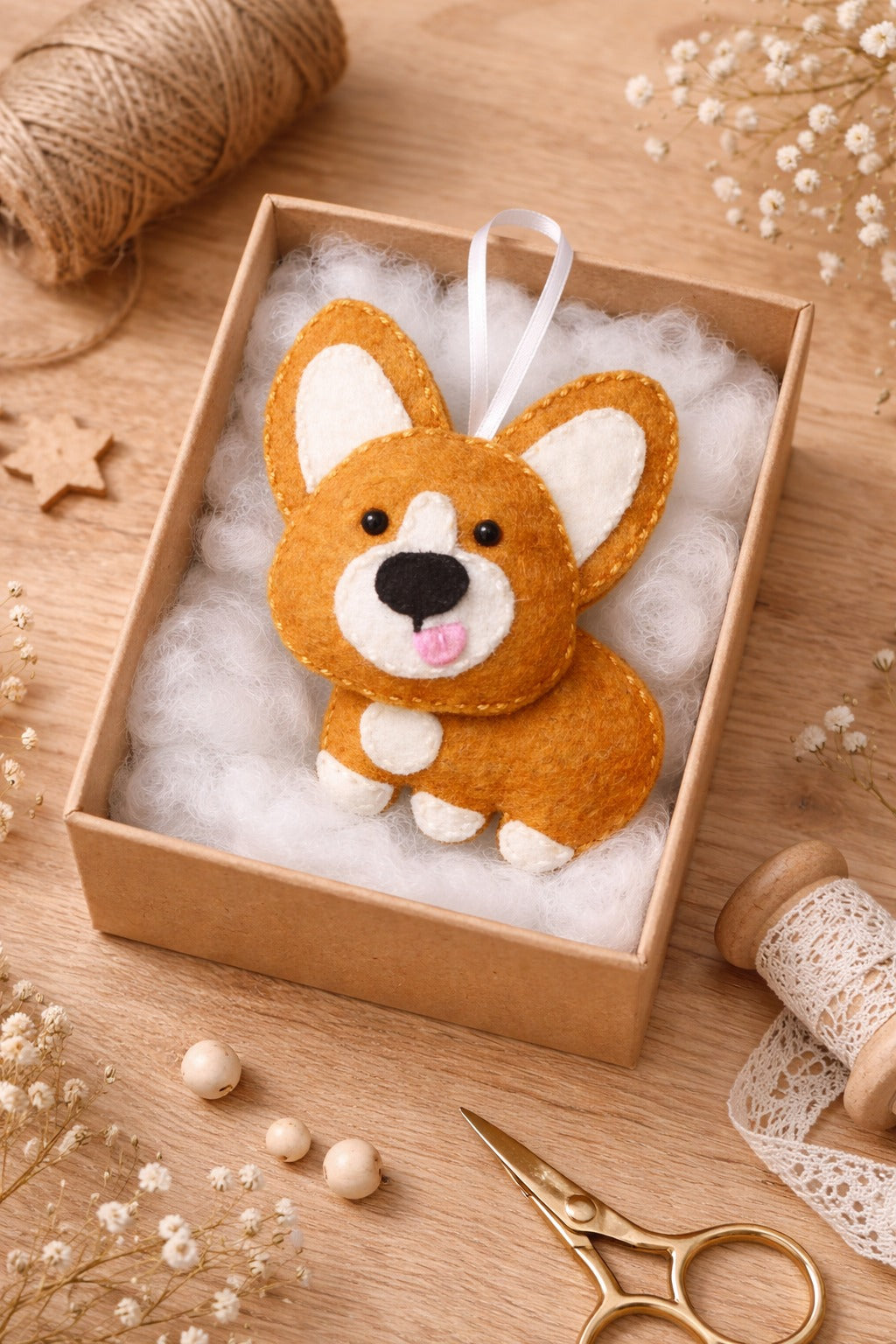 Handmade Felt Corgi Ornament, Cute Corgi Fabric Ornament Gift, Custom Name Pet Ornament, Hanging Decor, Ornament Craft, Holiday Ornament