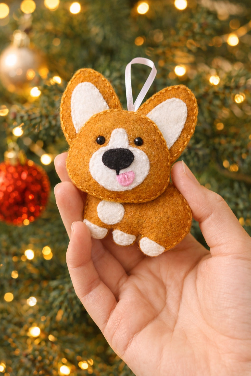Handmade Felt Corgi Ornament, Cute Corgi Fabric Ornament Gift, Custom Name Pet Ornament, Hanging Decor, Ornament Craft, Holiday Ornament