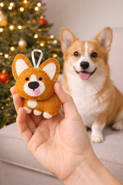 Corgi Felt Ornament With Name - Personalized Corgi Christmas Ornament With Stitched Name - Gift For Dog Lovers
